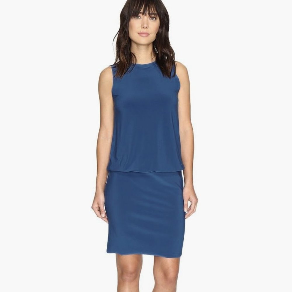 Norma Kamali Dress Mini / Knee-Length Sleeveless Raw Edges Royal Blue Sz S